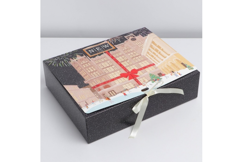 Складная коробка подарочная «Новогодний город», 31 × 24,5 × 9 см